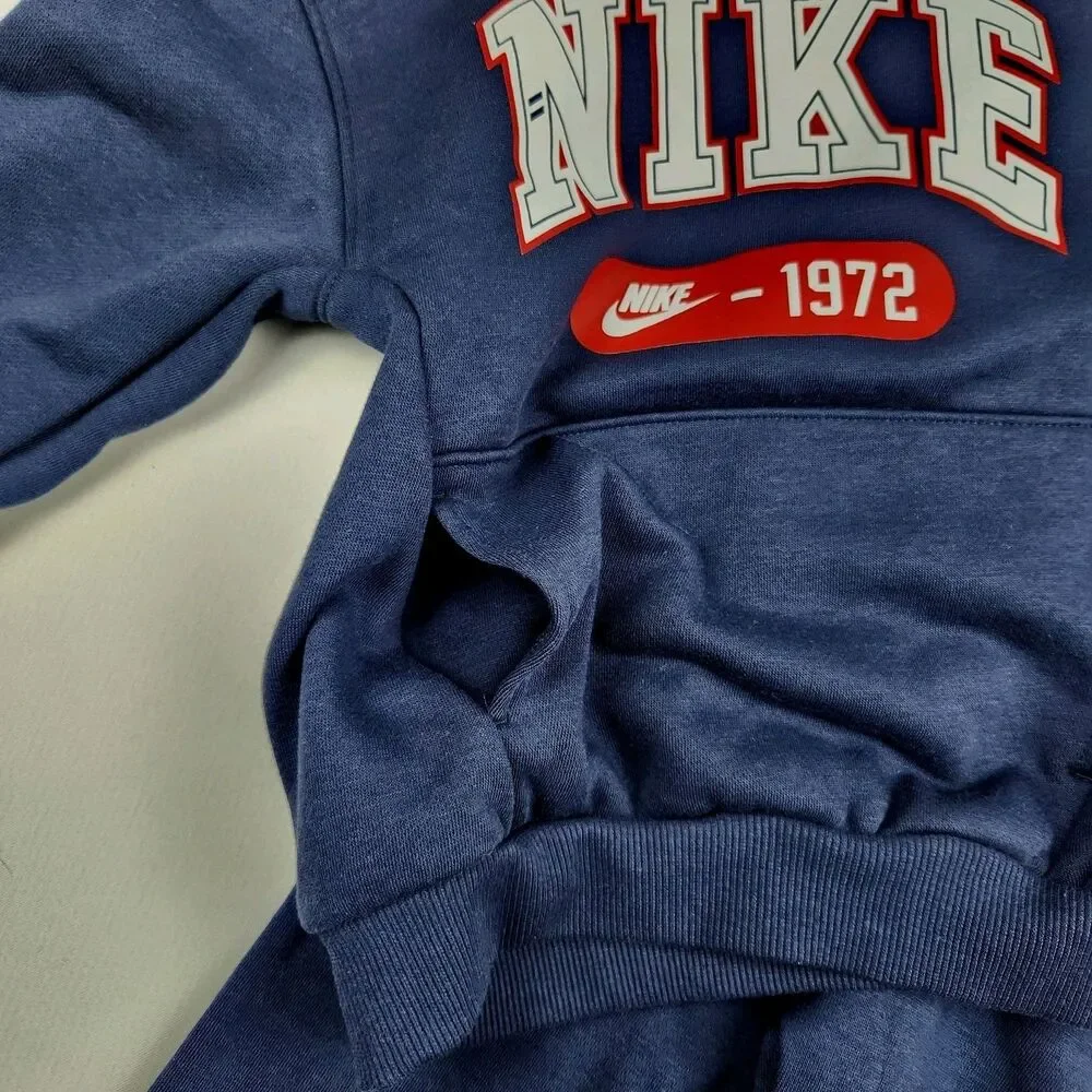Nike 2-Piece Fleece Tracksuit Set Kid 4/5 Navy Blue Logo Retro NWT Hoodie Pocket